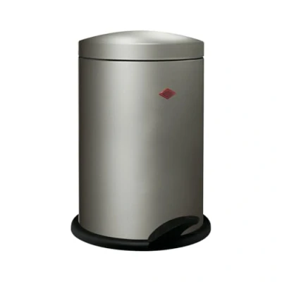 Afbeelding van Wesco Eenvoudige pedaalemmer 116 in de kleur nieuwzilver, gepoedercoat plaatstaal, kunststof inzetstuk, 13 liter volume, stabiele voettrede