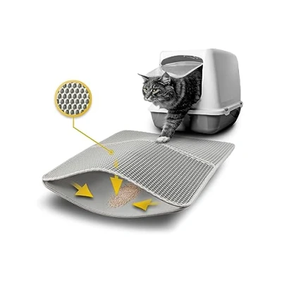 Afbeelding van lionto kattenbakmat, mat voor kattentoilet, honingraatdesign onderlegger, waterdichte dubbele laag mat, strooicontrole, grijs, 61 x 38 1,3 cm