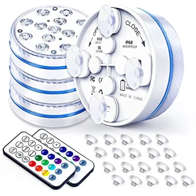 Afbeelding van Joycome Zwembadverlichting, 4 stuks, 13 RGB leds, onderwaterzwembadverlichting, whirlpoolverlichting met afstandsbediening, magneet, IP68 waterdicht, zwemlichten voor vaas, vijver, spa, badkuip,