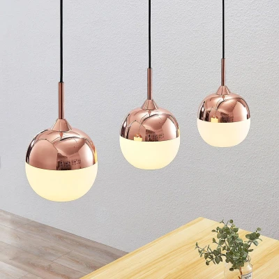 Afbeelding van Lindby hanglamp 3lichts ijzer, glas H: 20 cm E27 koper, wit