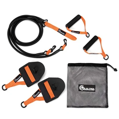 Afbeelding van TAALOGA® 2 in 1 trekkoord voor zwemmen, zwemtraining, training met handpeddels en handgrepen