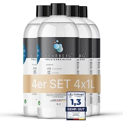 Afbeelding van KLARBERG® 4 x 1 l waszuiger, bekledingsreiniger, concentraat, kussenreiniger voor bank, tapijt, autostoelen, textielreiniger en nog veel meer, geschikt natzuiger reiniging met de