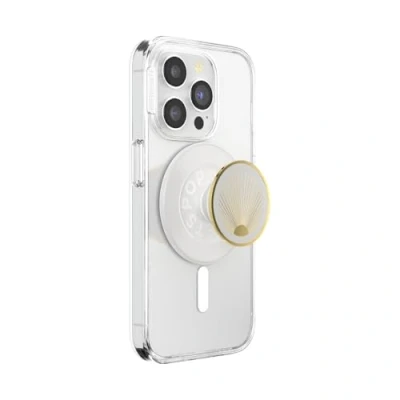 Afbeelding van PopSockets Ronde telefoongreep compatibel met MagSafe, inclusief adapterring, telefoonhouder, draadloos opladen geëmailleerd stralend wit