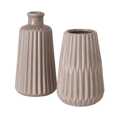 Afbeelding van Boltze Vazen Set Esko 2 delig (bruin mat, bloemenvazen van keramiek, ø ca. 8,5 cm, decoratie voor binnen, zonder bloemen, Scandinavische stijl) 2027311