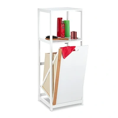 Afbeelding van Relaxdays badkamerrek met wasmand badkamerkast smal wasbox opbergkast staand