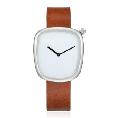 Afbeelding van LGT JWLS Minimalistisch Dameshorloge Bruine Lederen Band, Wit Uurwerk, Zilveren Behuizing