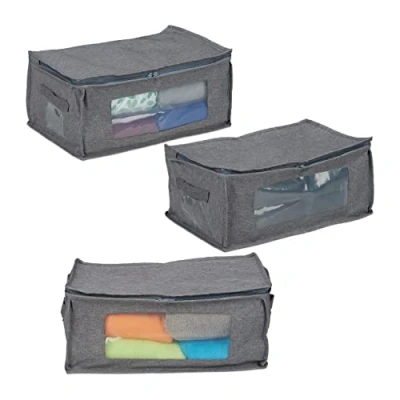 Afbeelding van Relaxdays opbergtas met rits onderbedbox opbergzak kleding dekbed 20x45x30 cm grijs