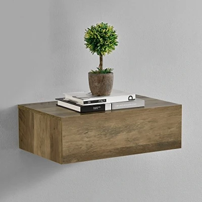 Afbeelding van Wandplank met lade zwevend 46x30x15 cm houtkleurig