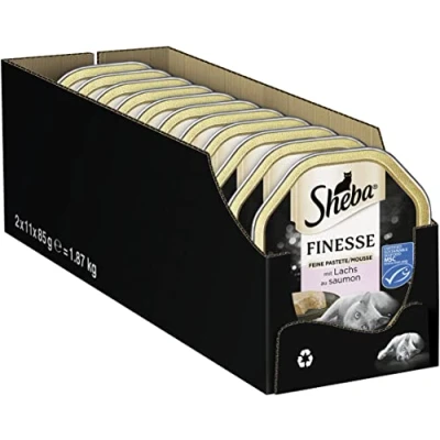 Afbeelding van Sheba Finesse Feine Pate katten natvoer in een kom mousse met zalm 22 x 85g