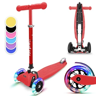 Afbeelding van Fun Pro One Deluxe Kinderscooter Step Kickboard 3 6 Jaar Zwaartekrachtstuur Led Wielen Met Dynamo Tot 50 Kg Lichaamsgewicht Ca. 130 Cm Lichaamslengte Inklapbaar In Hoogte Verstelbaar Stuur Rood