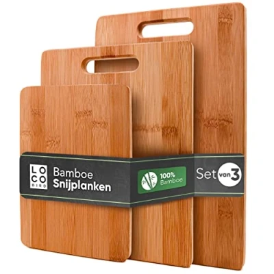 Afbeelding van Loco Bird massieve bamboe snijplanken set van 3 33x22 / 28x22 15x22cm Houten keuken snijplank antibacteriële