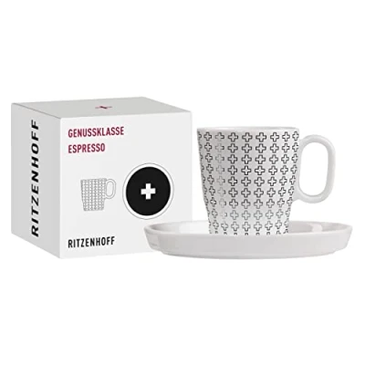 Afbeelding van espresso kop, 95 ml, serie Genussklasse nr. 3, set met schoteltjes, van porselein, designerstuk, zwart, wit