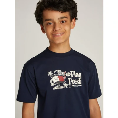 Afbeelding van Tommy Hilfiger FLAG FUN TEE Unisex Tshirt print voor kinderen, Maat: 140, Dark night navy