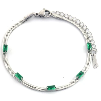 Afbeelding van Armband Dames Zirkonia RVS Verstelbaar 16 21 cm Zilverkleurig en Groen