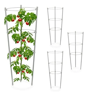 Afbeelding van Relaxdays plantensteun set van 4 rankhulp tuin 45 cm verstelbare ringen grijs