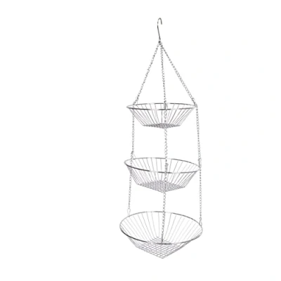 Afbeelding van KitchenCraft Ophangbaar Opbergrek, metaal, set van 3 keuken opbergmanden met ketting en haak, zilver, 8,0 cm * 25,0