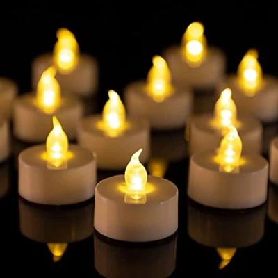 Afbeelding van 24 stuks LED theelichtjes, vlamloze kaarsen, realistische en helder flikkerende werkt op batterijen, langdurige theelichtjes voor bruiloft, vakantie, feest, woondecoratie