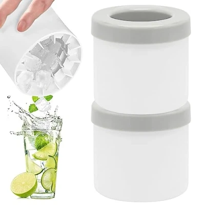 Afbeelding van Siliconen Ijsblokjesvormen,Ijsblokjesbakje Met Deksel TAIZER 2PCS Ijsblokjesbeker Ijsemmer Ijsvorm Ice Storage Box Mini Kleine Cube Tray Herbruikbare Ijsblokjes Mold (grijs)