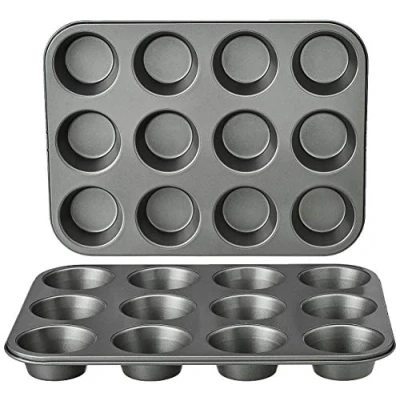 Afbeelding van Amazon Basics Ronde bakplaat voor muffins, antiaanbaklaag, koolstofstaal, set van 2, grijs, 35 x 27 3 cm