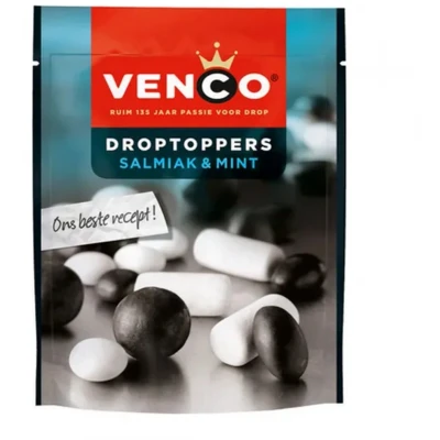 Afbeelding van Venco Droptoppers Salmiak Mint Zak 225 Gr