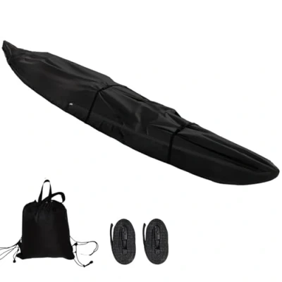 Afbeelding van Kajakhoezen met ritssluiting, 420D kajakhoes voor kano, afdekkingen buiten, opslag, regenbescherming, waterdicht, stof, zonnebrandwerende hoes kajak, boot, kano (zwart, 16 FT)