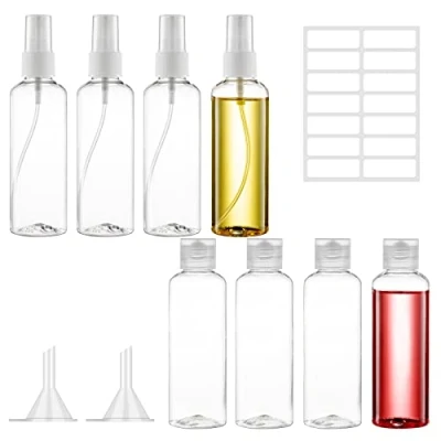 Afbeelding van Ysimple Set reisflessen, plastic fles, spuitfles, transparant, lege cosmetica, reiscontainer met trechter voor vliegreizen, parfum, shampoo, lotion (100 ml)