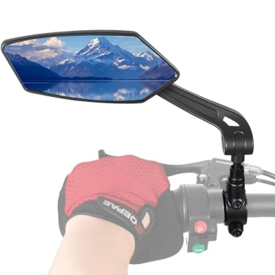 Afbeelding van Fietsspiegel voor e bike, links, Hd 360 graden draaibaar en inklapbaar, stuur, fiets, achteruitkijkspiegel, spiegel, accessoires, extra groot spiegeloppervlak, slagvast echt glas, fietsspiegelaccessoires