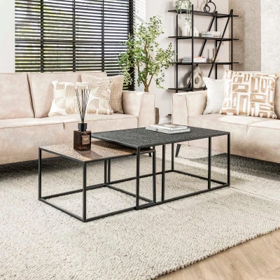 Afbeelding van Fraaai Miranda salontafel set van 2 rechthoek iron metallic grijs Metaal