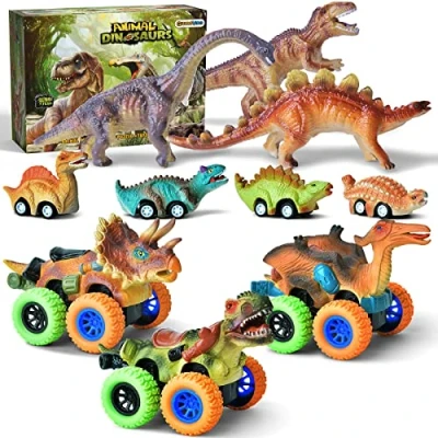 Afbeelding van GizmoVine dinosaurus speelgoed, 3 stuks, grote dinosaurusfiguren met geluid, stuks dinosaurussen pull back auto 4 pullback geschikt voor 6 jaar