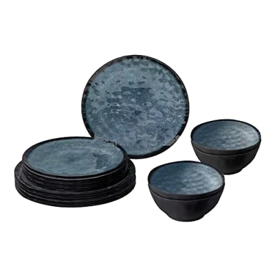 Afbeelding van BRUNNER Campingserviesset (12 delige set) voor 4 personen Midday Venetian van hoogwaardig Stone Touch melamine, antislip en duurzaam