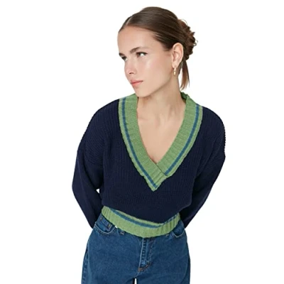 Afbeelding van Trendyol Ecru Crop College Thema Gebreide Trui Twoaw22Kz1492