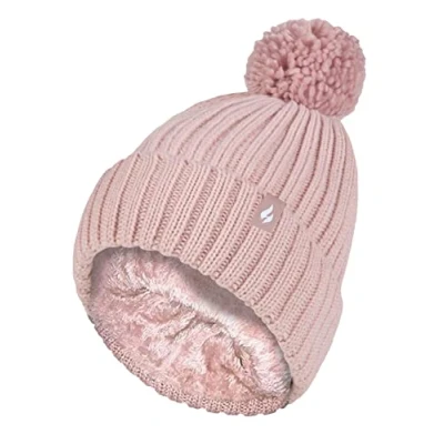 Afbeelding van HEAT HOLDERS Warme gebreide muts van imitatiebont met pompon en fleecevoering, Dusky Blue (Arden), One size