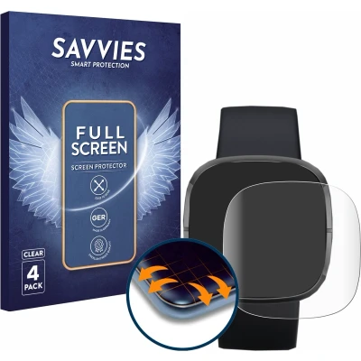 Afbeelding van Savvies (4 Stuks) Full Screen Scherm Beschermfolie voor Fitbit Sense Cover Protector 3D Curved [Edge to Edge, Ultra Clear, Scratch Proof]