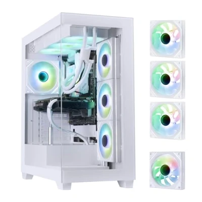 Afbeelding van BitFenix CETO PC gaminghoes met hoge luchtstroom, premium editie, wit panoramisch gehard glas, compatibel omgekeerde verbinding, moederbord, 4 x Infinity Mirroring ARGB ventilatoren