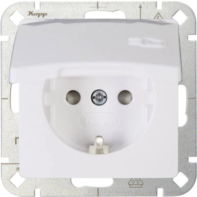 Afbeelding van Kopp 920802008 Wandcontactdoos met randaarde en klapdeksel Inzetstuk 1 voudig HK05 Arctisch wit