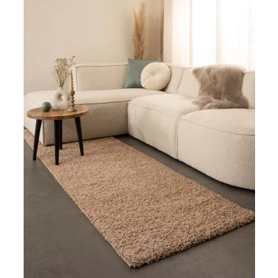 Afbeelding van Hoogpolig Tapijt/Vloerkleed Shaggy Trend Effen Beige 80x250 Cm