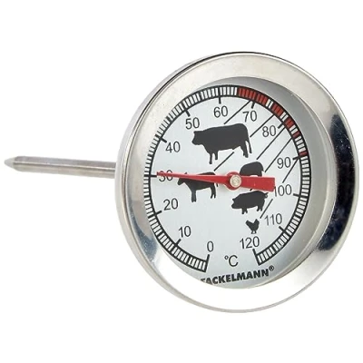 Afbeelding van Fackelmann Braadthermometer, steakthermometer met markering van de aanbevolen gaarpunten voor kalf, rundvlees, lam, varken en gevogelte (kleur: zilver/wit/rood/zwart), hoeveelheid: 1 stuk