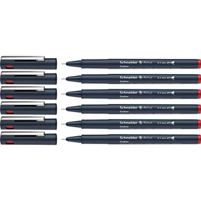 Afbeelding van Schneider Pictus Fineliner (lijndikte 0,1 mm, onuitwisbare pigmentliner, metalen punt, behuizing van 85% gerecycled kunststof) verpakking 6 stuks, rood