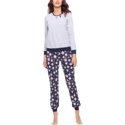Afbeelding van Merry Style MS MS10 168 PJ Dames Pyjama ronde hals lange mouwen broek met zakken Katoen Gemêleerd/Bloemen S