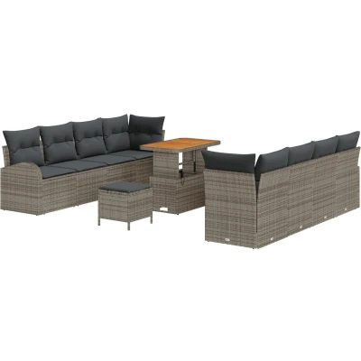Afbeelding van vidaXL 11 delige Tuin Sofa Set met Kussens Grijs Poly Rattan Acacia