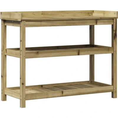 Afbeelding van Oppottafel met schappen 108x45x86,5 cm gempregneerd hout
