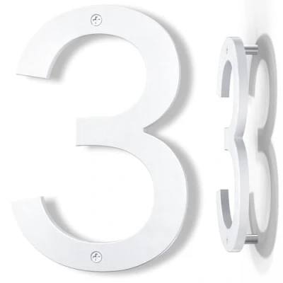 Afbeelding van Yafimea huisnummers wit modern, hoogte 20cm massief ABS plastic drijvend 3D effect anti vervaging corrosiebestendig (3)