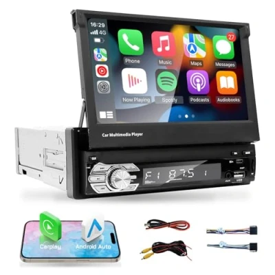 Afbeelding van EZoneTronics Universele 7 inch MP5 speler met uitklapbaar scherm, auto multimediaspeler CarPlay, Android auto, bluetooth, stuurbediening, FM radio