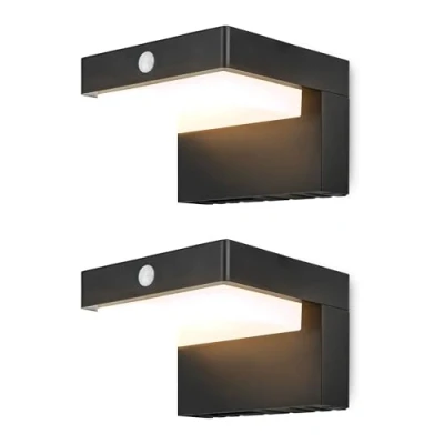 Afbeelding van Brendz Solar Buitenlamp met Bewegingssensor, 400 Lumen, IP44 Waterbestendig, 2 stuks, Lichtmodi, 3000K Warm Wit Licht, LED Wandlamp Buiten, Lima