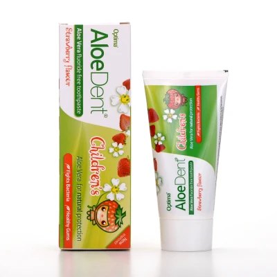 Afbeelding van AloeDent Kinder Aloë Vera Tandpasta Zonder Fluoride, Natuurlijk, Veganistisch, Dierproefvrij, SLS Vrij, Aardbeiensmaak, Gezond Tandvlees, 50ml