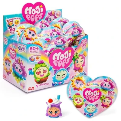 Afbeelding van MOJI POPS Rainbow Series One Pack Box met 24 enveloppen verzamelfiguren, elke envelop bevat 1 Mojipop verrassing en checklist