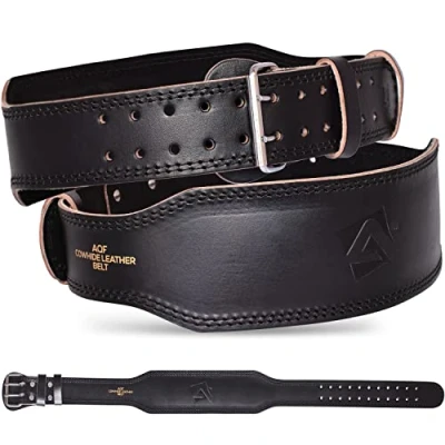 Afbeelding van AQF Koeienhuid Lederen Riem 10,2cm Gewichtheffen Rugsteun Met Echte Zwart Suède Voering Dubbele Gesp Staal Roller Buckle Contoured Training Fitness Bodybuilding