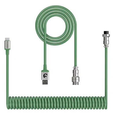 Afbeelding van XINMENG G213 Pro aangepaste opgerolde USB C kabel voor gaming toetsenbord, mechanische toetsenbordkabel met dubbele mouwen en afneembare metalen aviator, 1,5 m naar A,