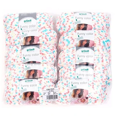 Afbeelding van Gründl Funny color (Fluweelachtig chenille brei &amp; haakgaren van 100% polyester, 100 g / 120 m, naalddikte: 5 6, 10 x g), Turquoise Coral Colour, 47,50 40,00 cm