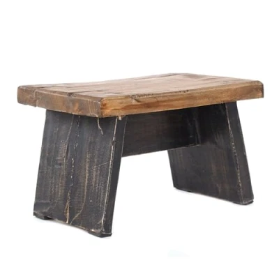 Afbeelding van Rustieke KRUK Schemel massief gerecycled hout, 29x19,5x18,5 cm (BxDxH) houten kruk, plantenbankje, voetenbankje, bijzetkrukje kleur: 04 zwart natuur
